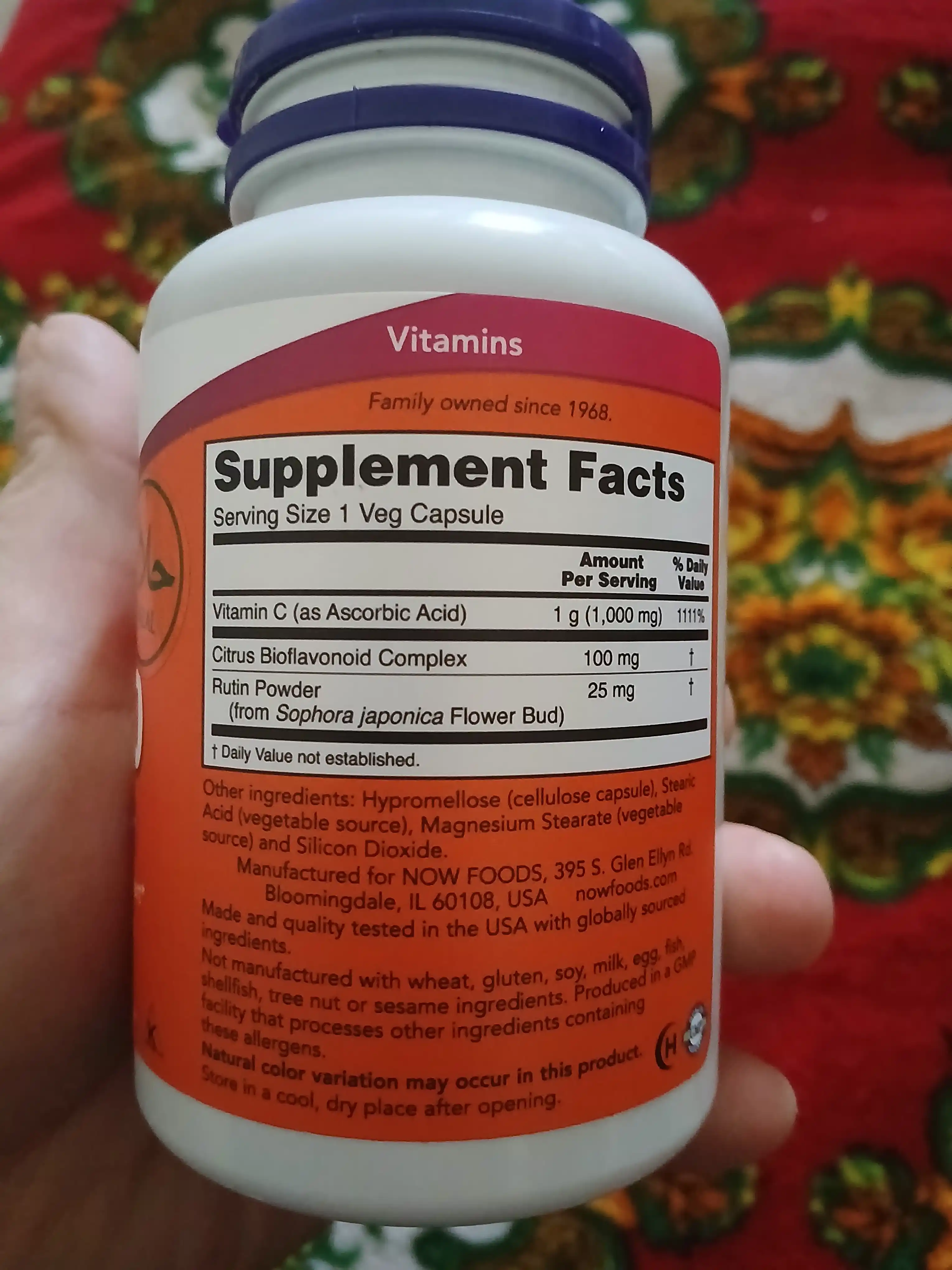 NOW Supplements, Vitamin C 500 mg va 1000 mg na'matak bilan, Halol