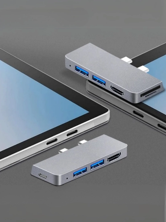 Surface Pro 8/9/10 uchun kop funksiyali hub: HDMI, 2 USB-A, Type-C, SD/TF karta oqish