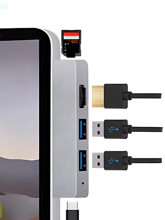 Surface Pro 8/9/10 uchun kop funksiyali hub: HDMI, 2 USB-A, Type-C, SD/TF karta oqish