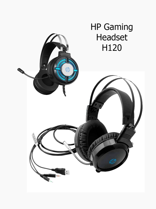 Проводные, игровые наушники, гарнитура HP H120, с микрофоном и светом Jack 3'5+ USB - 