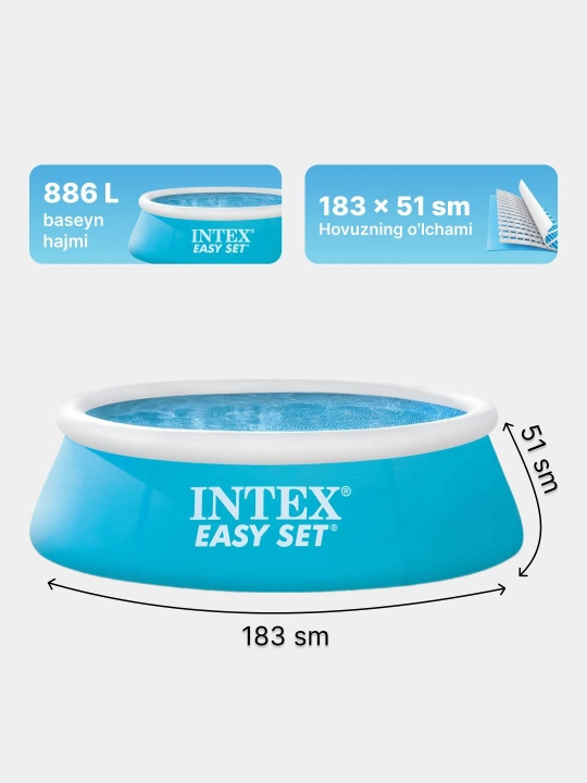 Puflanadigan hovuz Intex Easy Set Nasos padarka, tanlovga  886 - 3853 lit r hajmli basseyn
