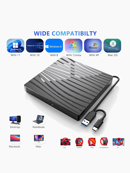 Внешний оптический привод DVDRW+ USB Hub + Card reader 8в1 USB 3.0+ Type C