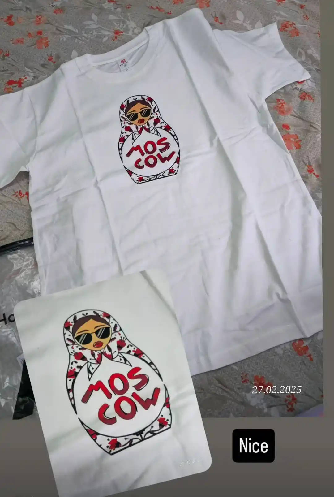 Ayollar uchun oversayz futbolka, matrshka printli, 100% paxta, S-XL o'lchamlar