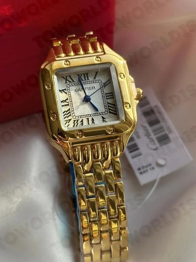 Женские наручные часы Cartier 4+1 с коробкой, документом и подарочным пакетом — LWATCHS-00W0027-БЕЖЕВ