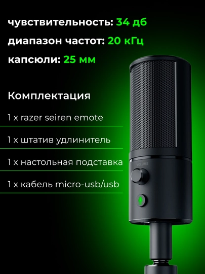 Игровой микрофон Razer Seiren Emote, для стримов, подкастов, Led-дисплей