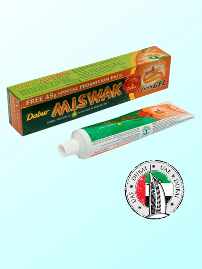 Tish pastasi gel Dabur Miswak Fresh, misvak bilan, oqartirish, ftoridsiz, halol, 60-150 gr - 