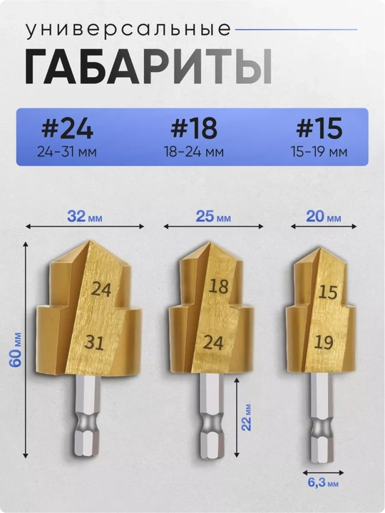 Набор ступенчатых сверел PPR, 3 шт