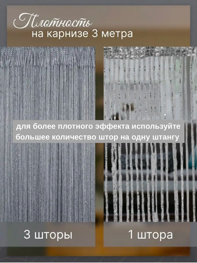 Нитяные шторы лапша, кисея, тюль, с люрексом, разноцветные, размер 100 см на 200 см