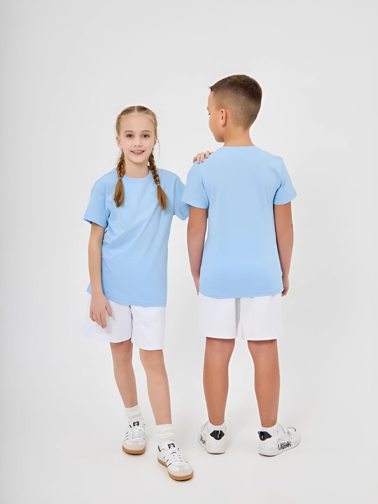 Bolalar va qizlar uchun futbolka, birtonli bazaviy futbolka, 100% paxta