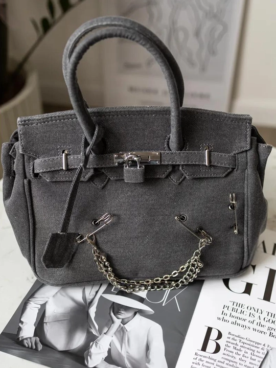Ayollar uchun Hermes Birkin uslubidagi jinsi sumka, qulfli, yelka orqali, cross-bodi