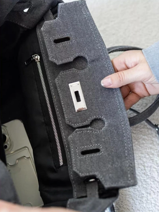 Ayollar uchun Hermes Birkin uslubidagi jinsi sumka, qulfli, yelka orqali, cross-bodi