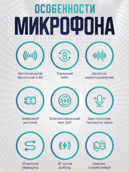 Simsiz mikrofon petlichka Android/iPhone uchun, Type-C, Lightning