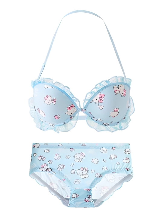 Ayollar va qizlar uchun ichi kiyim to'plami, byustgalter va trusik Hello Kitty,  M, L, XL - 