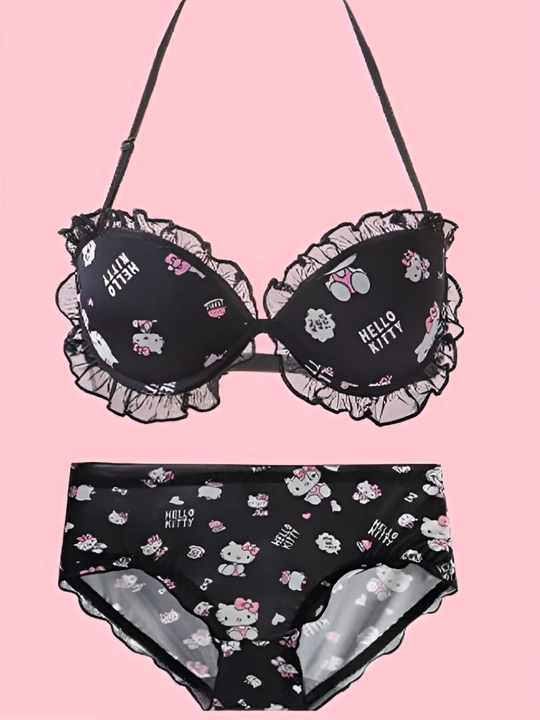 Ayollar va qizlar uchun ichi kiyim to'plami, byustgalter va trusik Hello Kitty,  M, L, XL - 