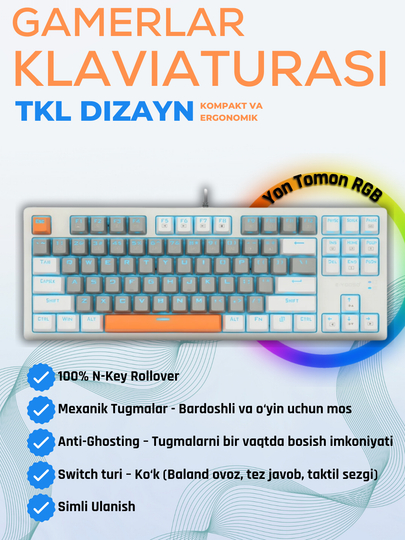 EYOOSO K620 Механическая Клавиатура – 87 Клавиш, Blue/Red Switch, Для Игры и Работы