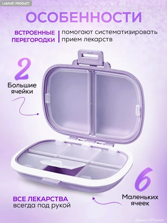 Таблетница, контейнер для бадов, лекарств и витаминов, органайзер портативный для таблеток