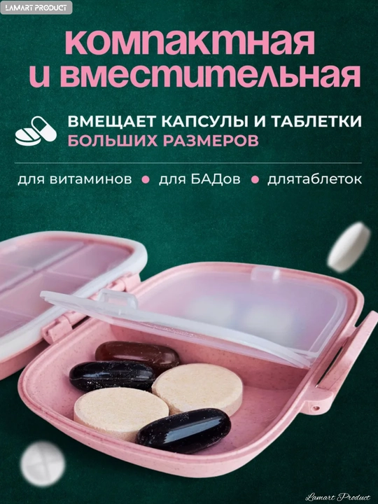 Таблетница, контейнер для бадов, лекарств и витаминов, органайзер портативный для таблеток
