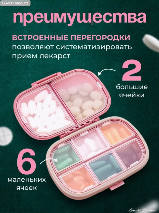 Таблетница, контейнер для бадов, лекарств и витаминов, органайзер портативный для таблеток