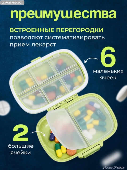 Таблетница, контейнер для бадов, лекарств и витаминов, органайзер портативный для таблеток