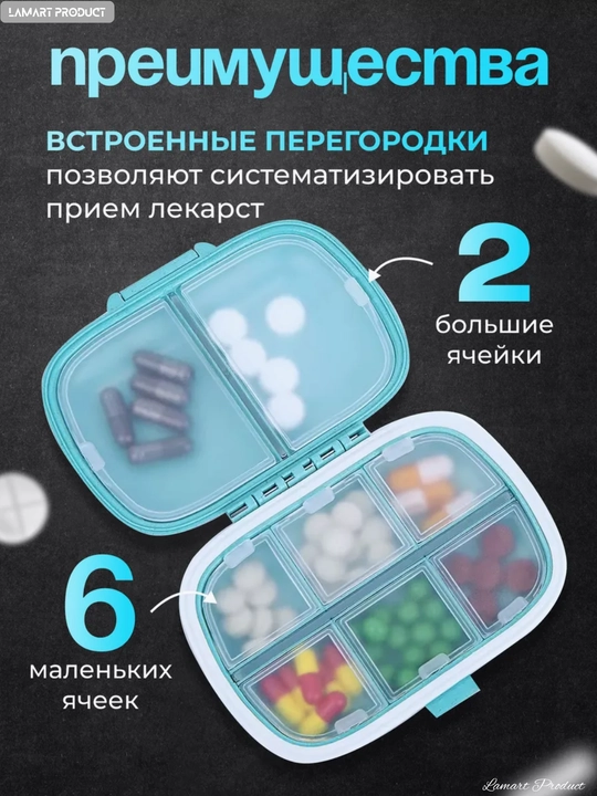 Таблетница, контейнер для бадов, лекарств и витаминов, органайзер портативный для таблеток