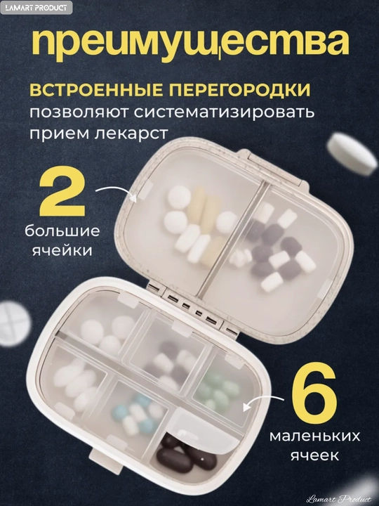 Таблетница, контейнер для бадов, лекарств и витаминов, органайзер портативный для таблеток