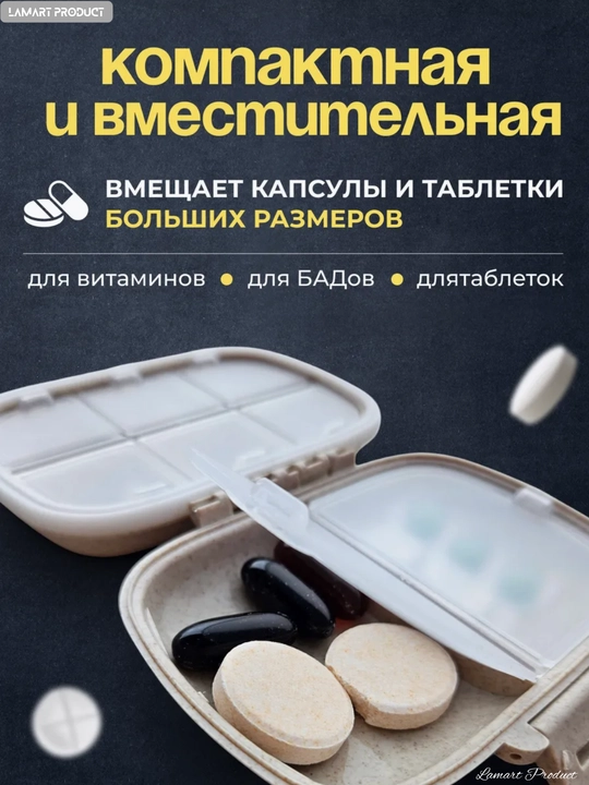 Таблетница, контейнер для бадов, лекарств и витаминов, органайзер портативный для таблеток