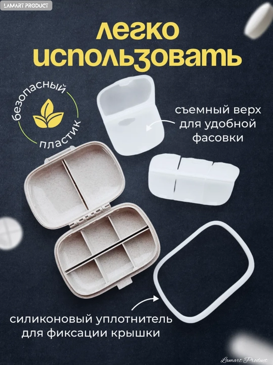 Таблетница, контейнер для бадов, лекарств и витаминов, органайзер портативный для таблеток