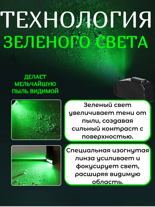 Подсветка LED для пылесоса с зеленым светом. Насадка на пылесос для обнаружения пыли