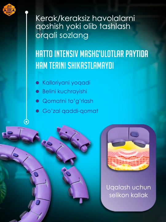 Ozish va fitnes uchun massajli hulahup, sozlanadigan va 360 aylanish hisoblagichi bilan