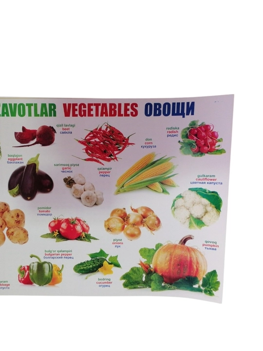 Плакат с алфавитом, животными, фруктами, овощами, для детей