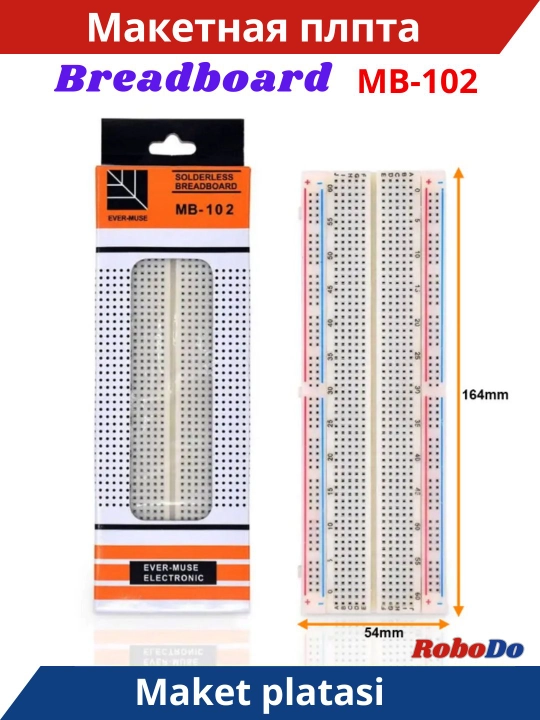 Breadboard MB102 830 nuqtali maket platasi, zavod qadoqida - 