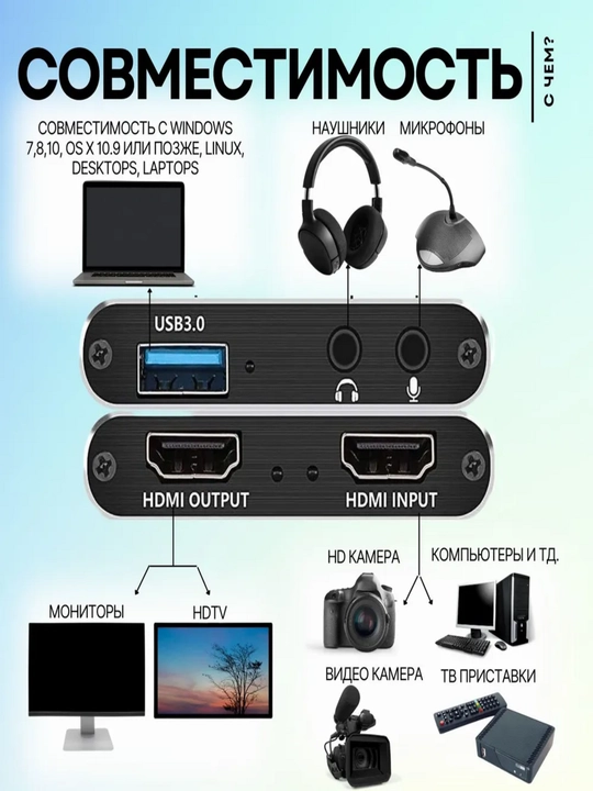 4K, USB 3.0, 1080P, 60Gts video striming va yozib olish uchun video yozib olish kartasi