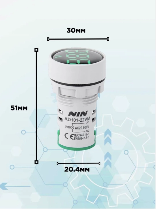 Raqamli voltmetr AC 50 - 500V, o‘rnatiladigan, yashil displey, IP65