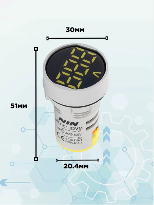 AC 50-500V raqamli voltmetr, o‘rnatiladigan, sariq displey, aniqlik ±1%