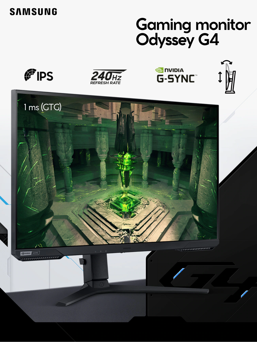 Игровой монитор Samsung-27" Odyssey G4,IPS,240Hz,1mc,FHD 1920X1080,HDMI+DP - 