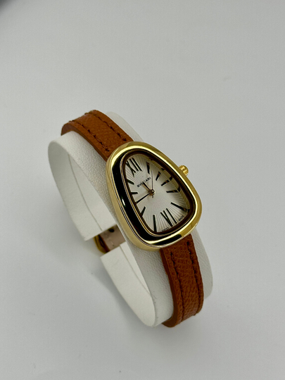 Женские наручные часы BVLGARI, с кожаным ремешком, в коробке — LWATCHS-0000010-КОРИЧН