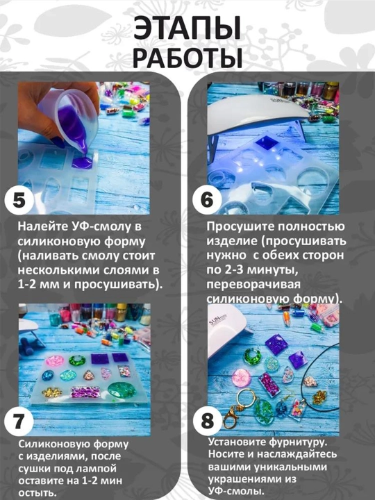 Мега набор, эпоксидная УФ смола, UV смола для творчества и рукоделия, сделай сам