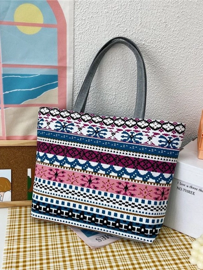 Женская сумка шоппер, с тропическим принтом, 5 расцветок — AKSUZ24-SHOP2-СИНМЕЛ