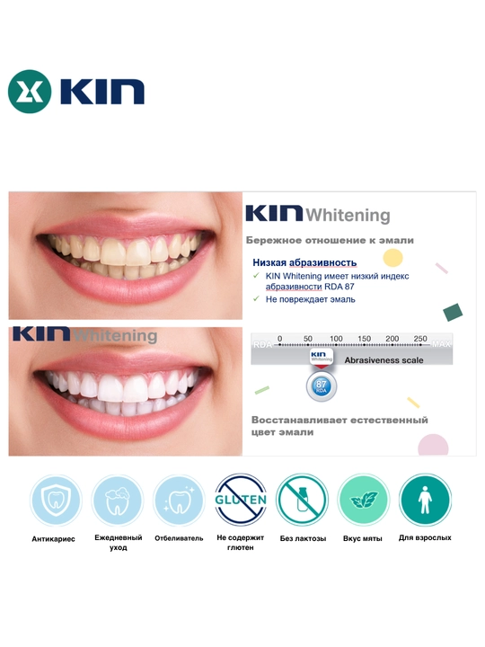 Зубная паста KIN Whitening, отбеливание и защита эмали, 75 мл