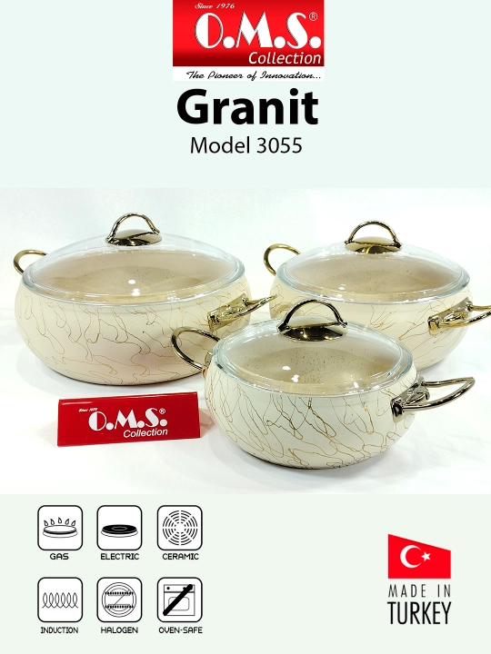Кастрюля-жаровня O.M.S 3024 Granit Ultra 9 предметов 2.5/2.8/3.5/4.5/6.5L