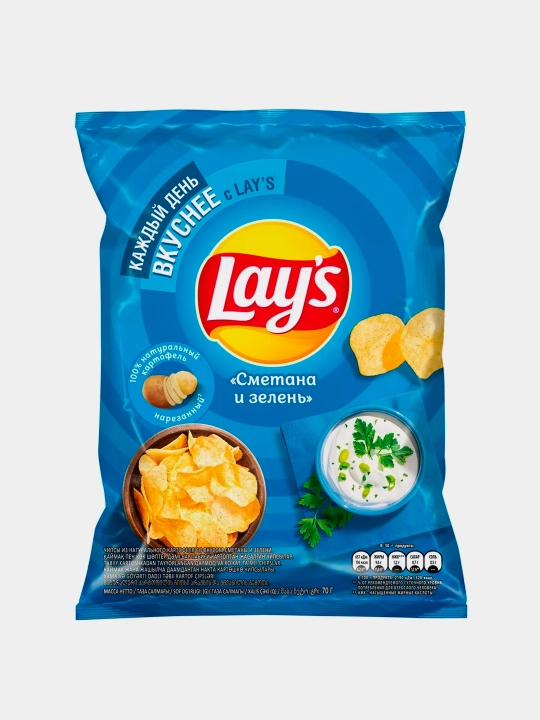 Картофельные чипсы Lay's со вкусом "Сметана и Зелень" 70 гр - 