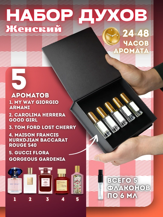 Подарочный набор из 5 женских ароматов духов, 6 мл в флаконе - 