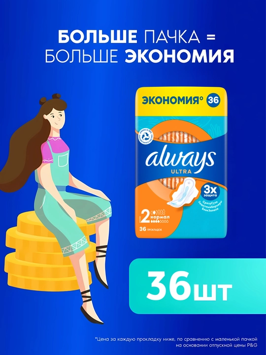 Always Ultra Normal gigiyenik gigienik prokladkalar 2, 36 dona