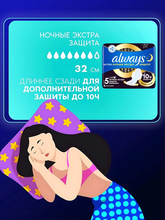Прокладки гигиенические Always Ultra Ночные Экстра защита, размер 5, 6 шт