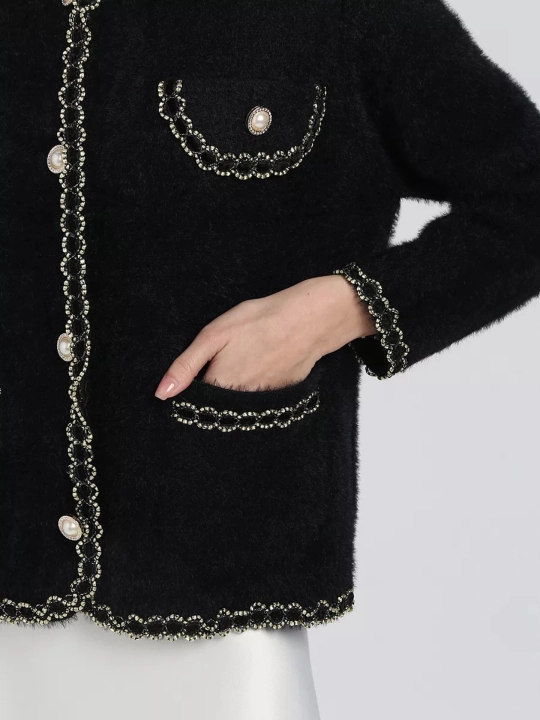 Old Money uslubidagi ayollar tvid jaketi, oq, oltin bezakli tugmali, Shein