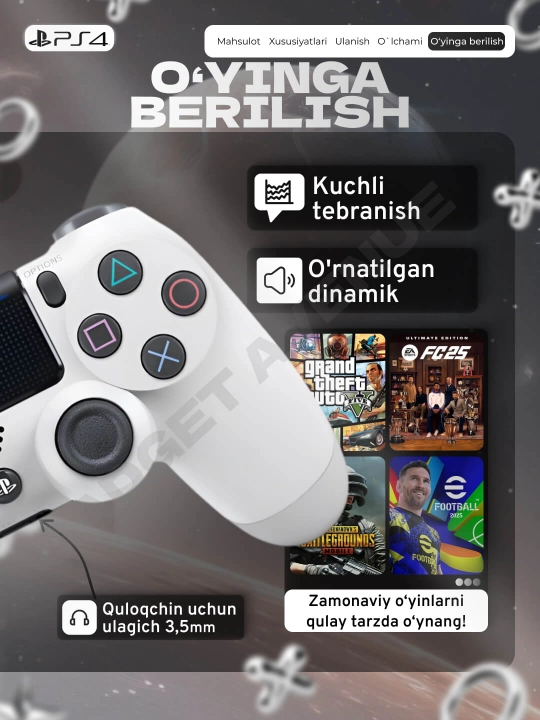 Simsiz geympad Dualshock 4, playstation 4 joystik, ps 4 joystik