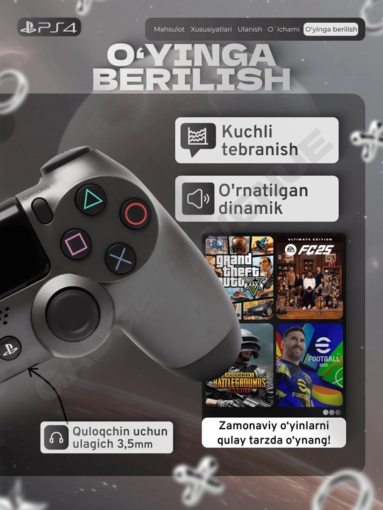 Simsiz geympad Dualshock 4, playstation 4 joystik, ps 4 joystik