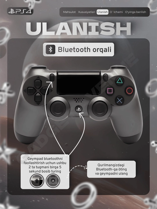 Simsiz geympad Dualshock 4, playstation 4 joystik, ps 4 joystik