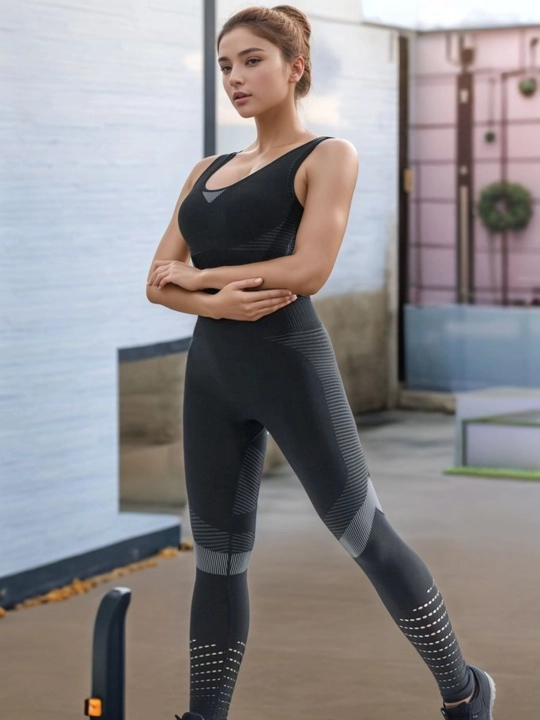 Ayollar uchun fitnes kostyumi, legginslari va top, 2 tasi 1 da - 