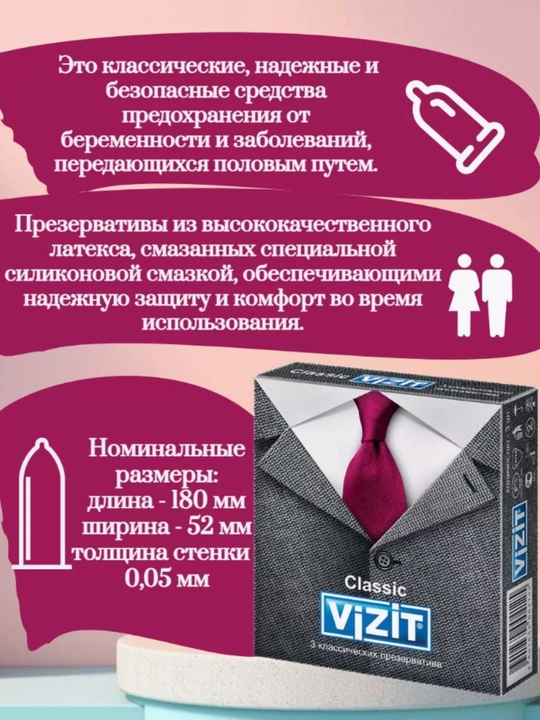 Vizit Ribbed, Dotted, Classic, Ultra Light prezervativlari – 3 va 12 dona